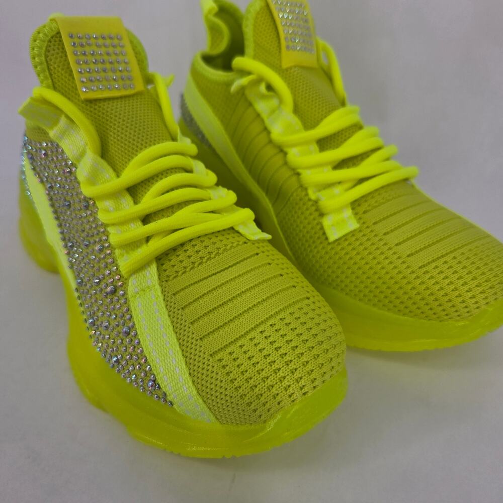 NEW AMS Chunky Jelly Sole Platform Rhinestone Sneaker Neon Yellow NEW Size 8.5 - Picture 2 of 10